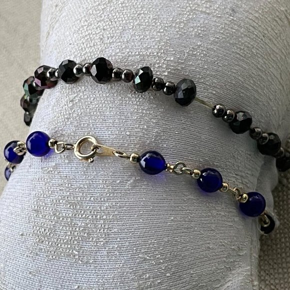 Women Bracelet Lot of 2 Wrist Band Blue and Black Bracelet Fashion Jewelry - Picture 2 of 10